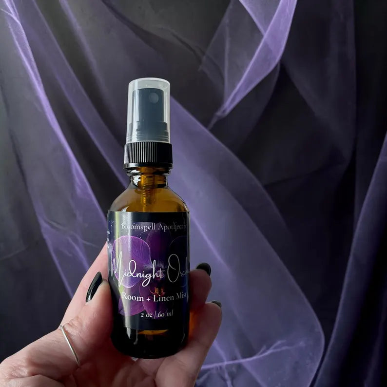 Midnight Orchid Room + Linen Spray | Dark Floral Room Spray | Gothic Home Fragrance | 2 oz Bloomspell Apothecary