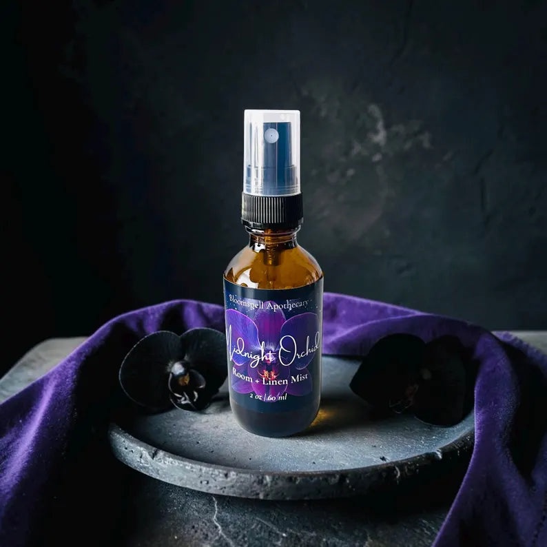 Midnight Orchid Room + Linen Spray | Dark Floral Room Spray | Gothic Home Fragrance | 2 oz Bloomspell Apothecary