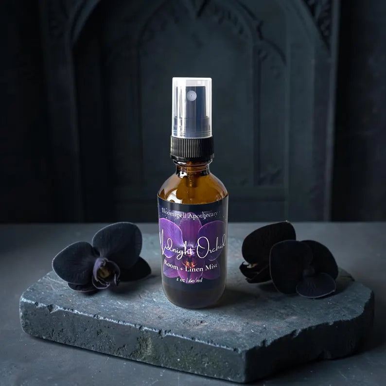 Midnight Orchid Room + Linen Spray | Dark Floral Room Spray | Gothic Home Fragrance | 2 oz Bloomspell Apothecary